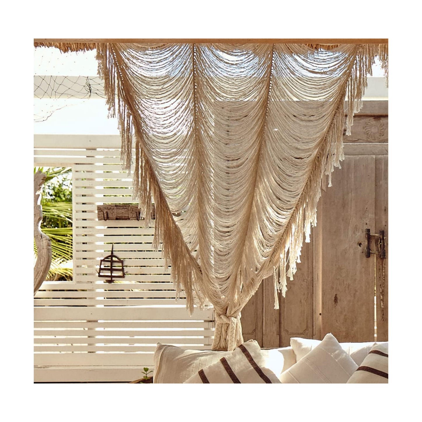 Macrame Curtain Boho Curtain Doorway Window Wall Decor Fiber Yarn Art Craftsmanship Bedroom / Ivory