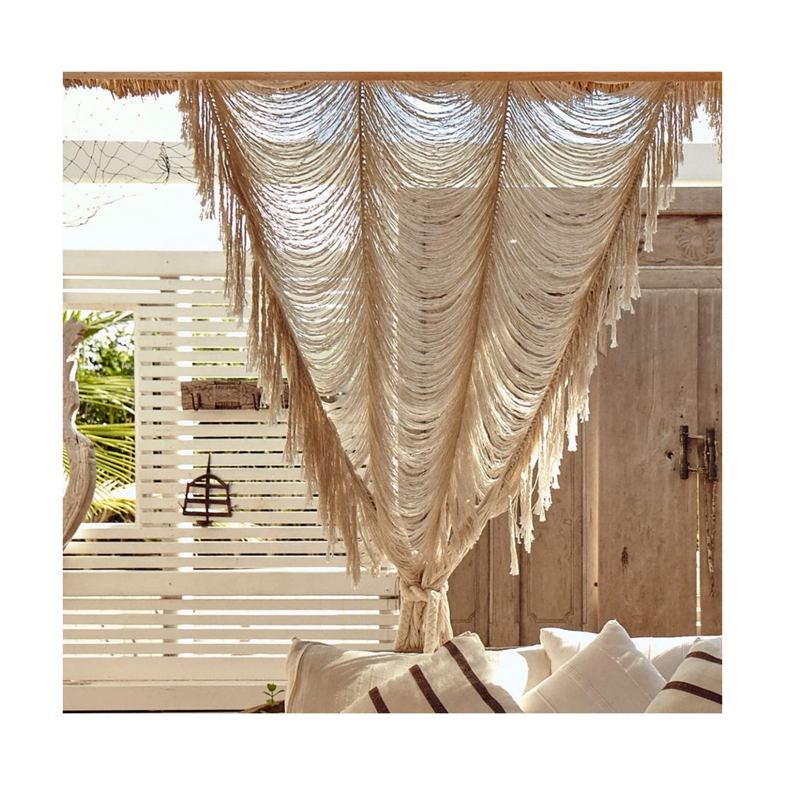 Macrame Curtain Boho Curtain Doorway Window Wall Decor Fiber Yarn Art Craftsmanship Bedroom / Ivory