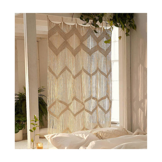 Macrame Curtain Window Macrame Room Divider Doorway Curtain Boho Macrame Wall Hanging Living / Beige