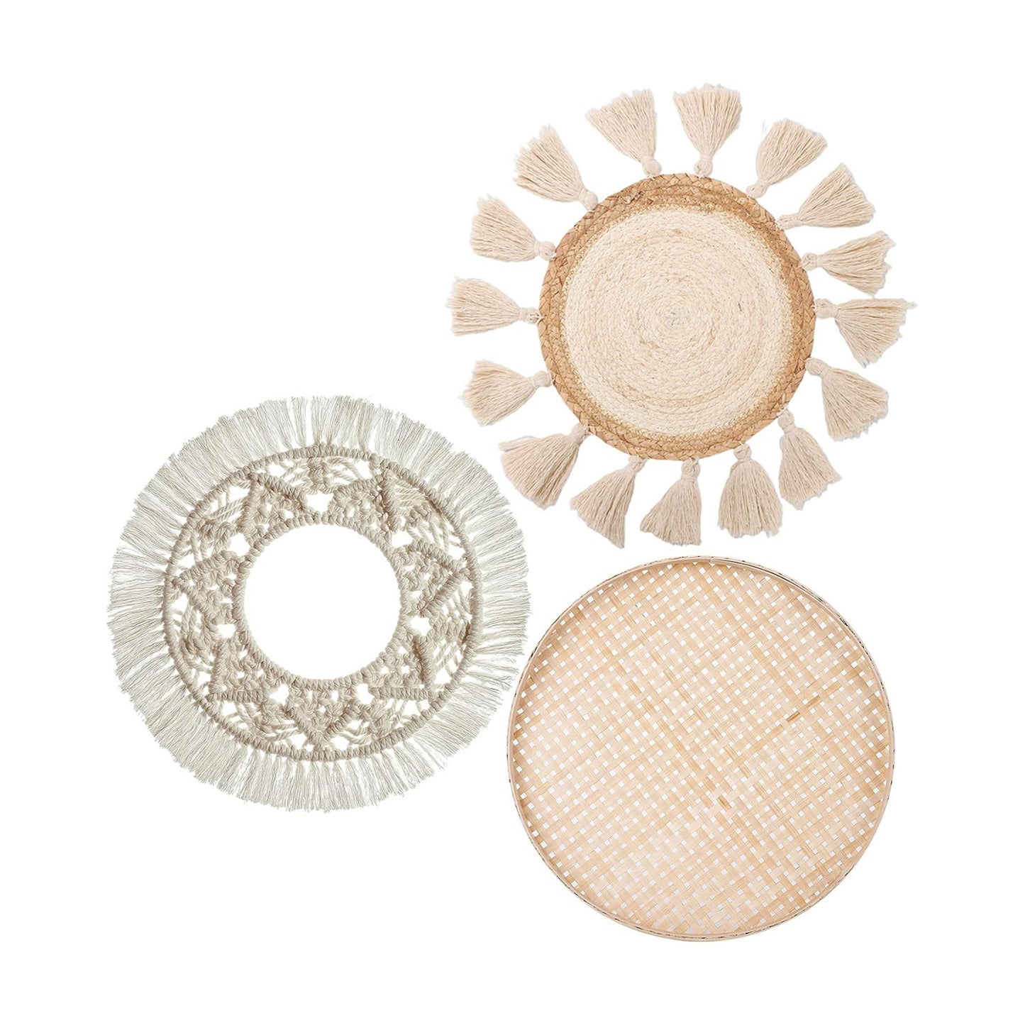 Boho Wall Basket Decor / Style 1 / Beige / Set of 3