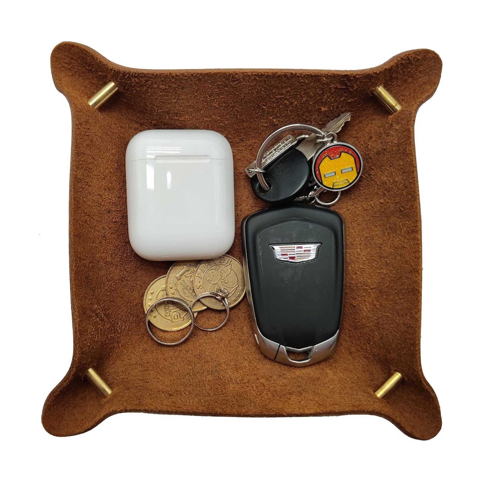 Leather Valet Tray Entryway Catchcall Tray Nightstand Organizer / Cinnamon-crazy Horse Leather