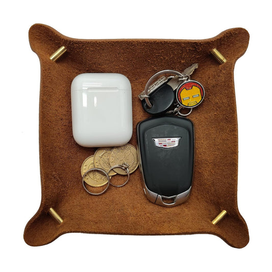 Leather Valet Tray Entryway Catchcall Tray Nightstand Organizer / Cinnamon-crazy Horse Leather