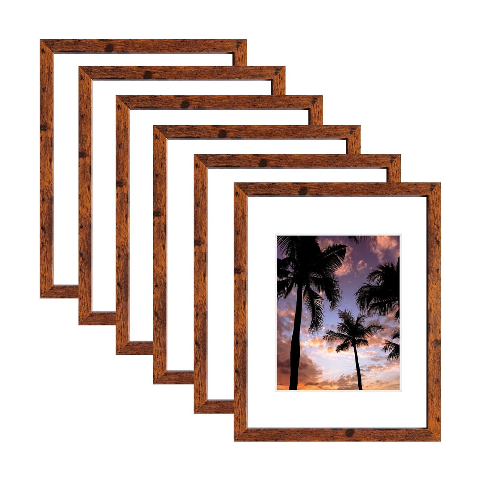 SESEAT 11x14 Picture Frames Display Pictures 8x10 With mat or 11x14 Prints Without Mat,Wall Mounting,Brown,6PCS