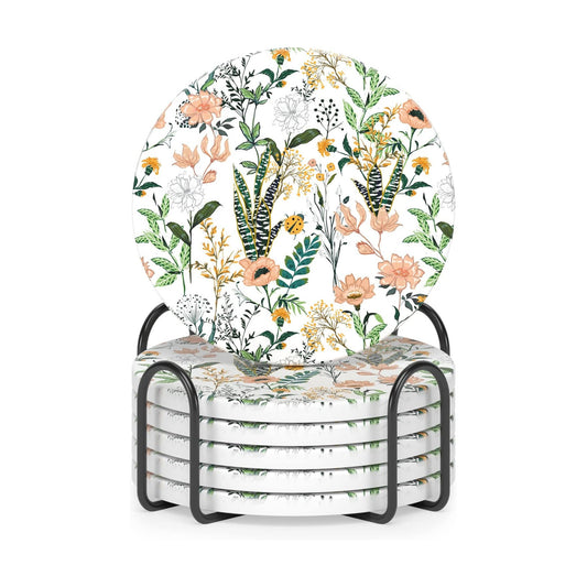 Holder and Cork Base / Flower Illustration 02 / Set of 6