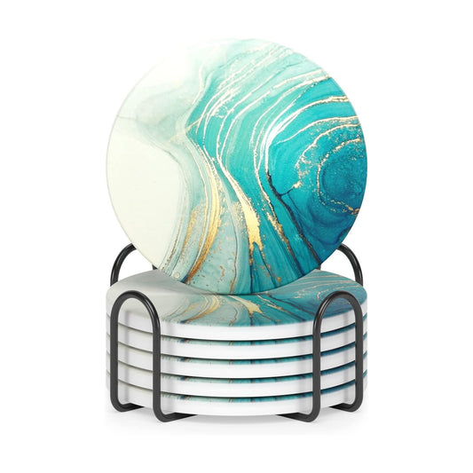 Holder and Cork Base / Luxury Gold Teal Ocean / Set of 6