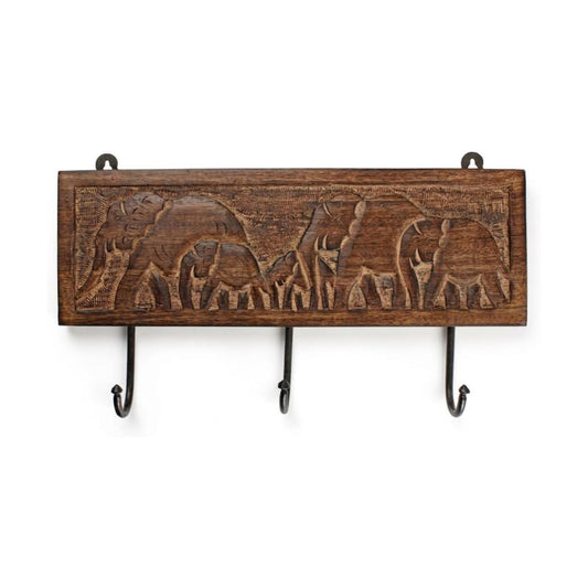 Wooden Cloth Hook Coat Rack Wall Mount 3 Hooks / Elephant