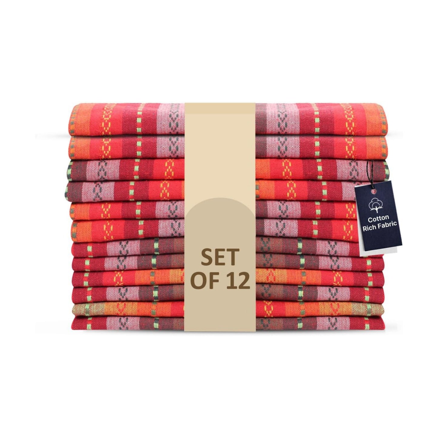 LFH Home Cotton Rich Cloth Salsa Napkin Set of 12 Valentine’s Day Romantic Red Washable Soft Durable Striped Table