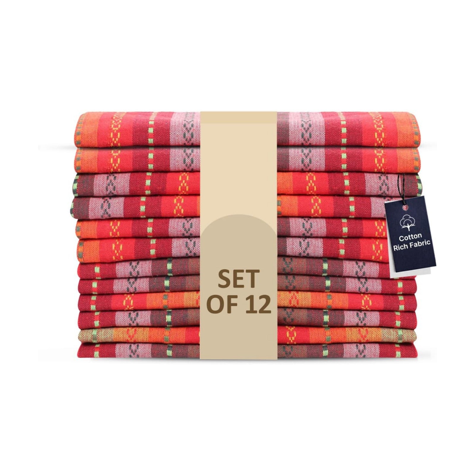 LFH Home Cotton Rich Cloth Salsa Napkin Set of 12 Valentine’s Day Romantic Red Washable Soft Durable Striped Table