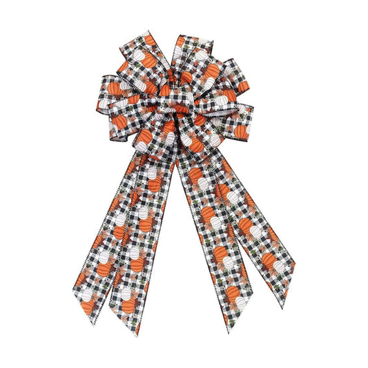 Hying Large Fall Bows for Wreath, Thanksgiving Pumpkin Wreath Bows White Black Buffalo Plaid Bows Orange Burlap Tree Topper Bows for Front Door Autumn Thanksgiving Decorations Supplies