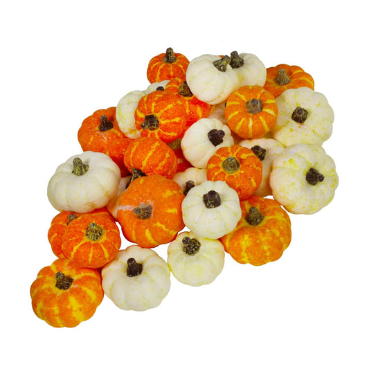 Winlyn 32 Pcs Assorted Artificial Orange and Cream Baby Boo Mini Pumpkins Rustic Harvest Pumpkins Fall Thanksgiving Halloween Wreath Tabletop Decor Bowl Fillers