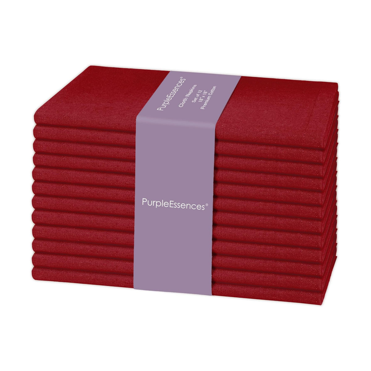 PurpleEssences Cloth Dinner Napkins 18x18 in Set of 12 - Red