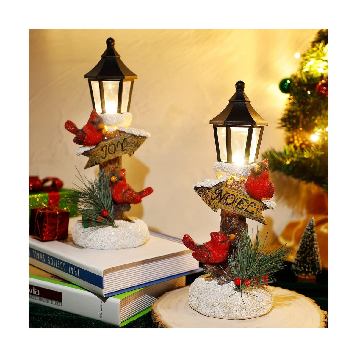 Glintoper 2 Pack Christmas Lighted Table Decorations, Tabletop Figurine, Battery Operated (Red Cardinal)