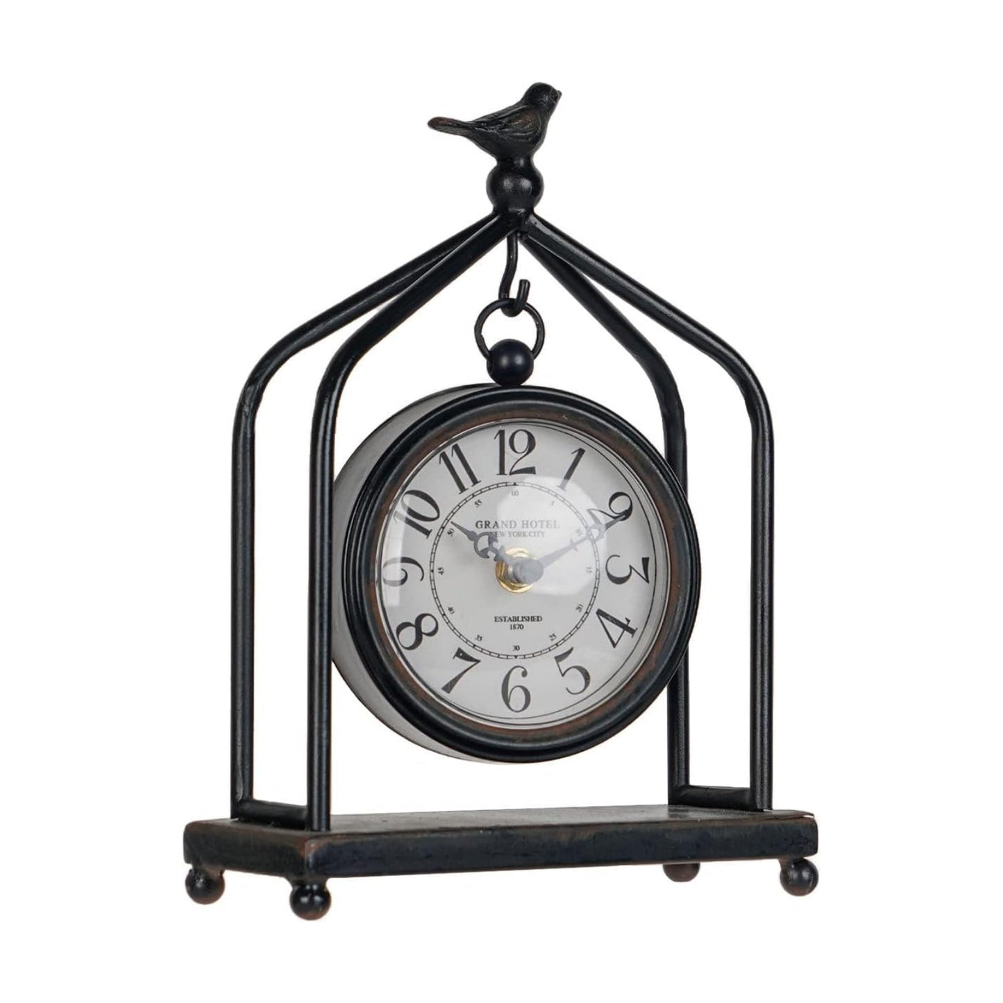 SOFFEE DESIGN 7.5'' x 10'' Mantel Clock Iron Tower Frame, Creative Bird Ornament Tabletop Clock, Silent Clock with