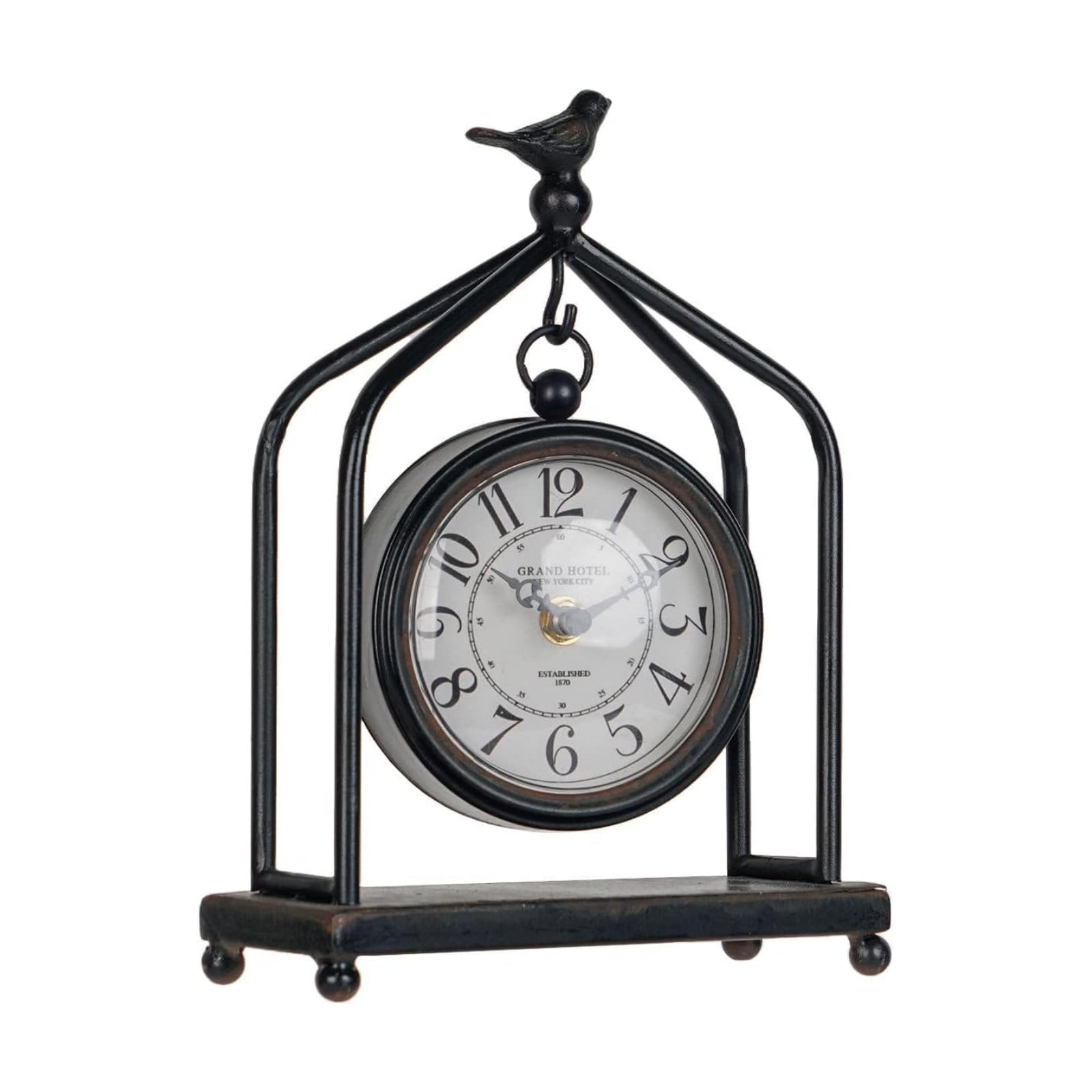 SOFFEE DESIGN 7.5'' x 10'' Mantel Clock Iron Tower Frame, Creative Bird Ornament Tabletop Clock, Silent Clock with