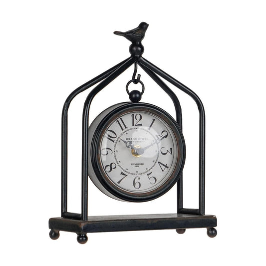 SOFFEE DESIGN 7.5'' x 10'' Mantel Clock Iron Tower Frame, Creative Bird Ornament Tabletop Clock, Silent Clock with