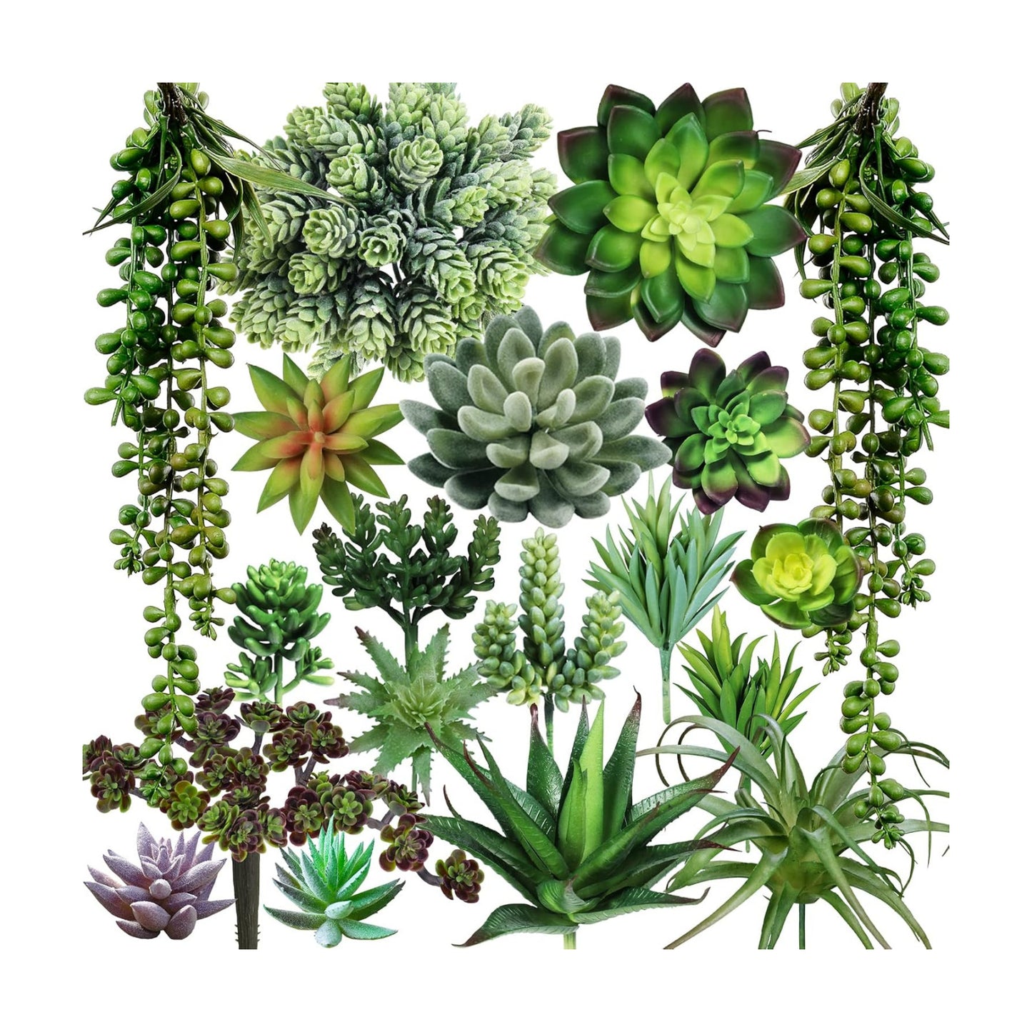 Assorted Artificial Succulents Plants Unpotted Small Hanging Succulent Aloe Fake / Green / Set of 19