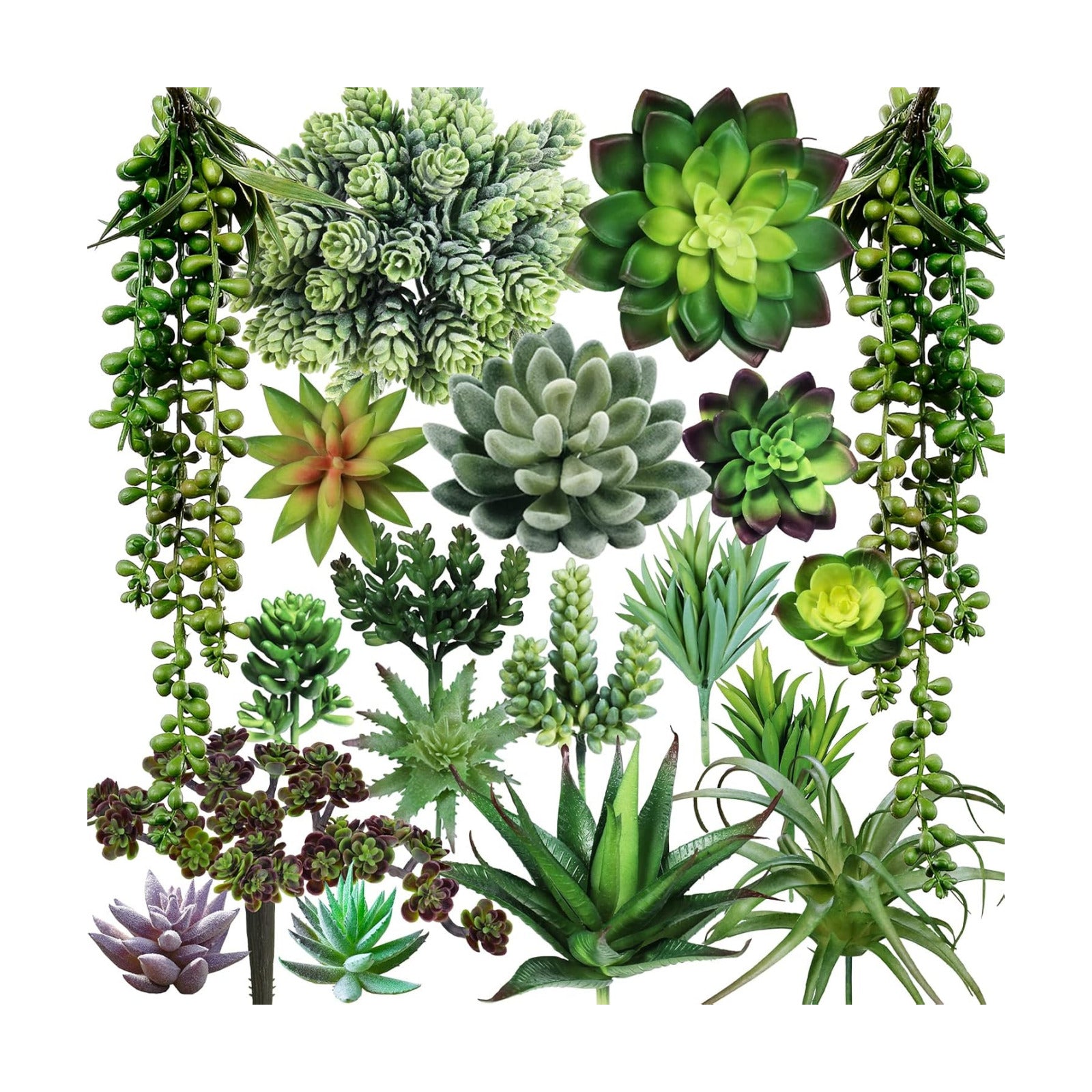 Assorted Artificial Succulents Plants Unpotted Small Hanging Succulent Aloe Fake / Green / Set of 19