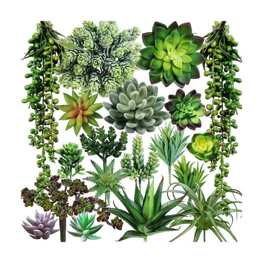 Assorted Artificial Succulents Plants Unpotted Small Hanging Succulent Aloe Fake / Green / Set of 19