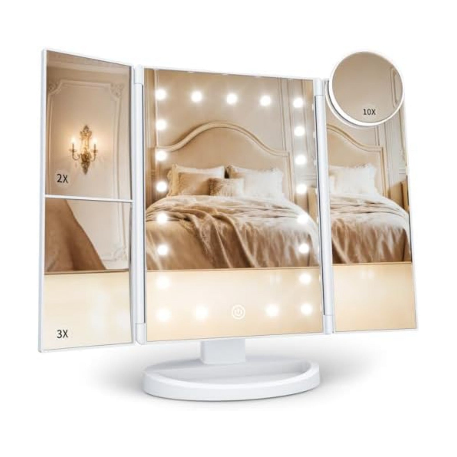 HUONUL 2X/3X/10X Magnifying Vanity Mirror with Light, Trifold Makeup Mirror