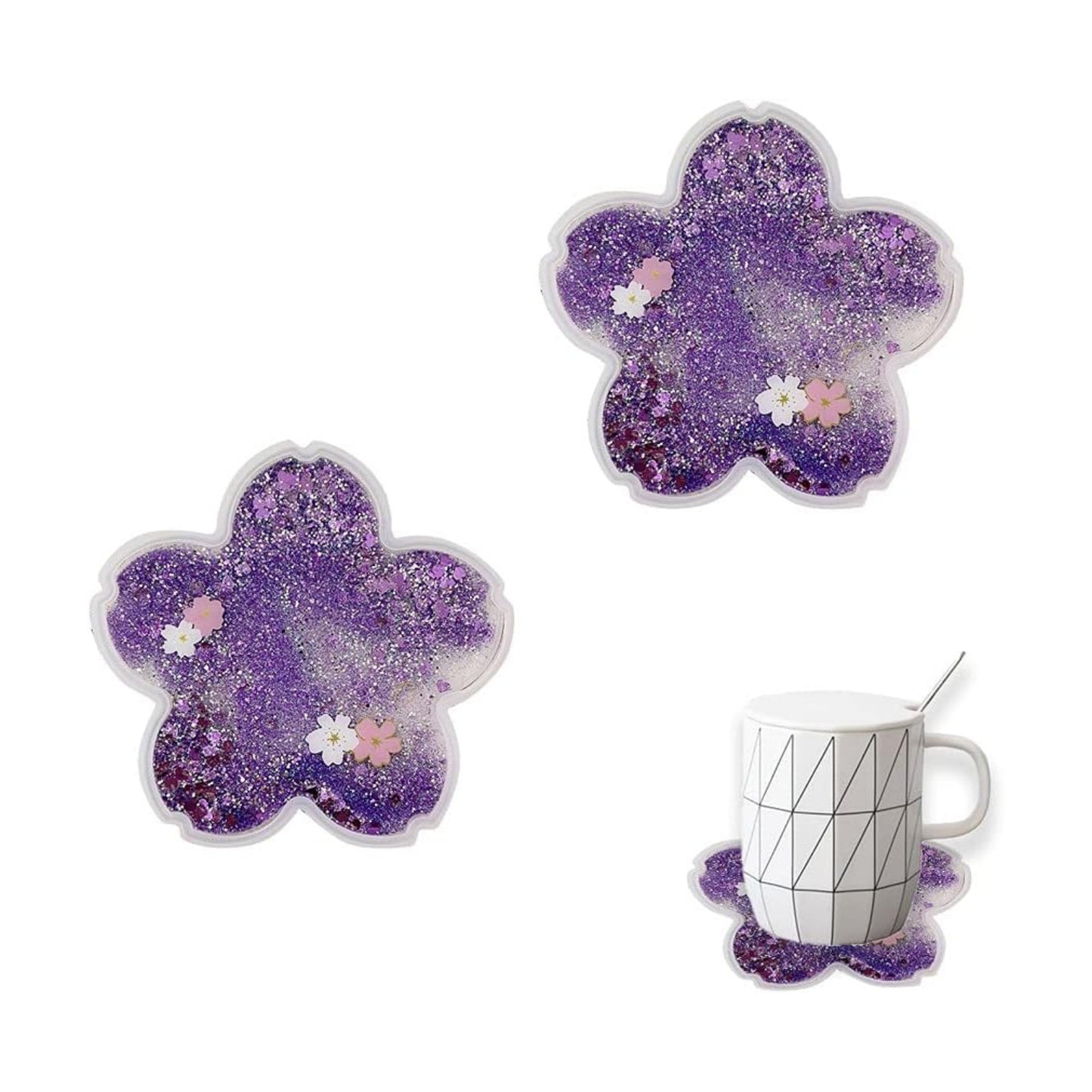 Funny Drink Coasters Sakura Quicksand Coaster Silicone Tea Cup Mats Coffee / Purple / Set of 2