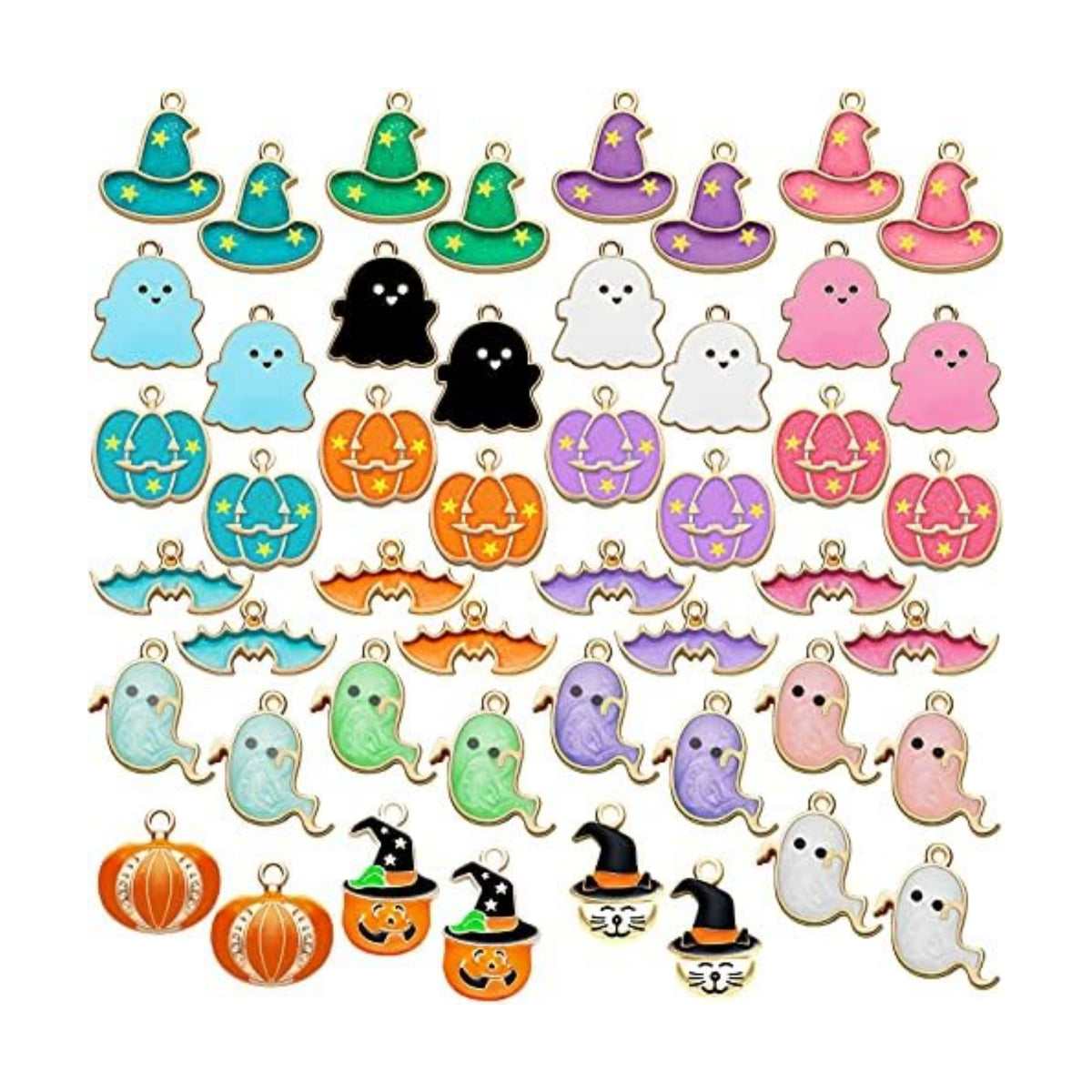 Mtlee 52 Pcs Halloween Charms for Jewelry Making, Gold Pendants, Pumpkin