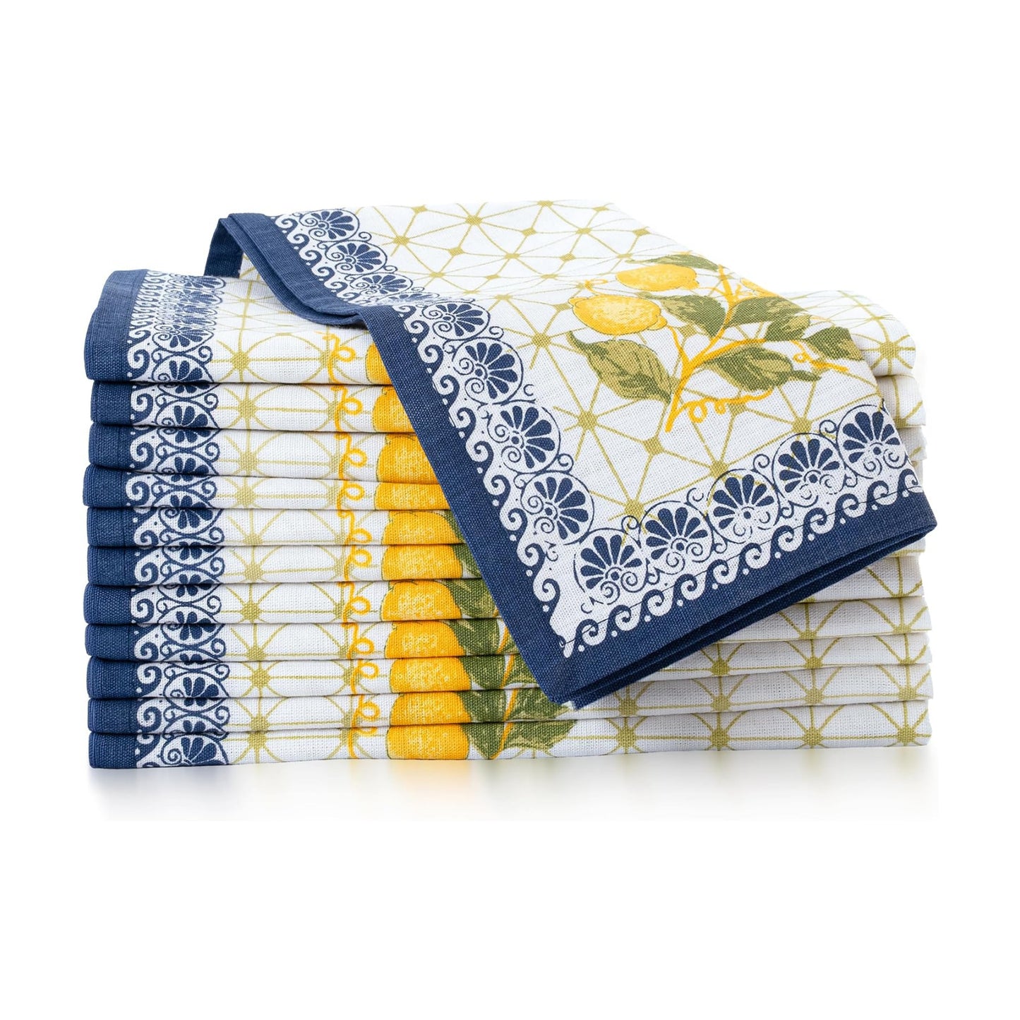FINGERCRAFT Cloth Napkins Set of 12 Cotton Linen, 20x20 Inch, Lemon Leaf | Mitered corner, washable, soft, absorbent