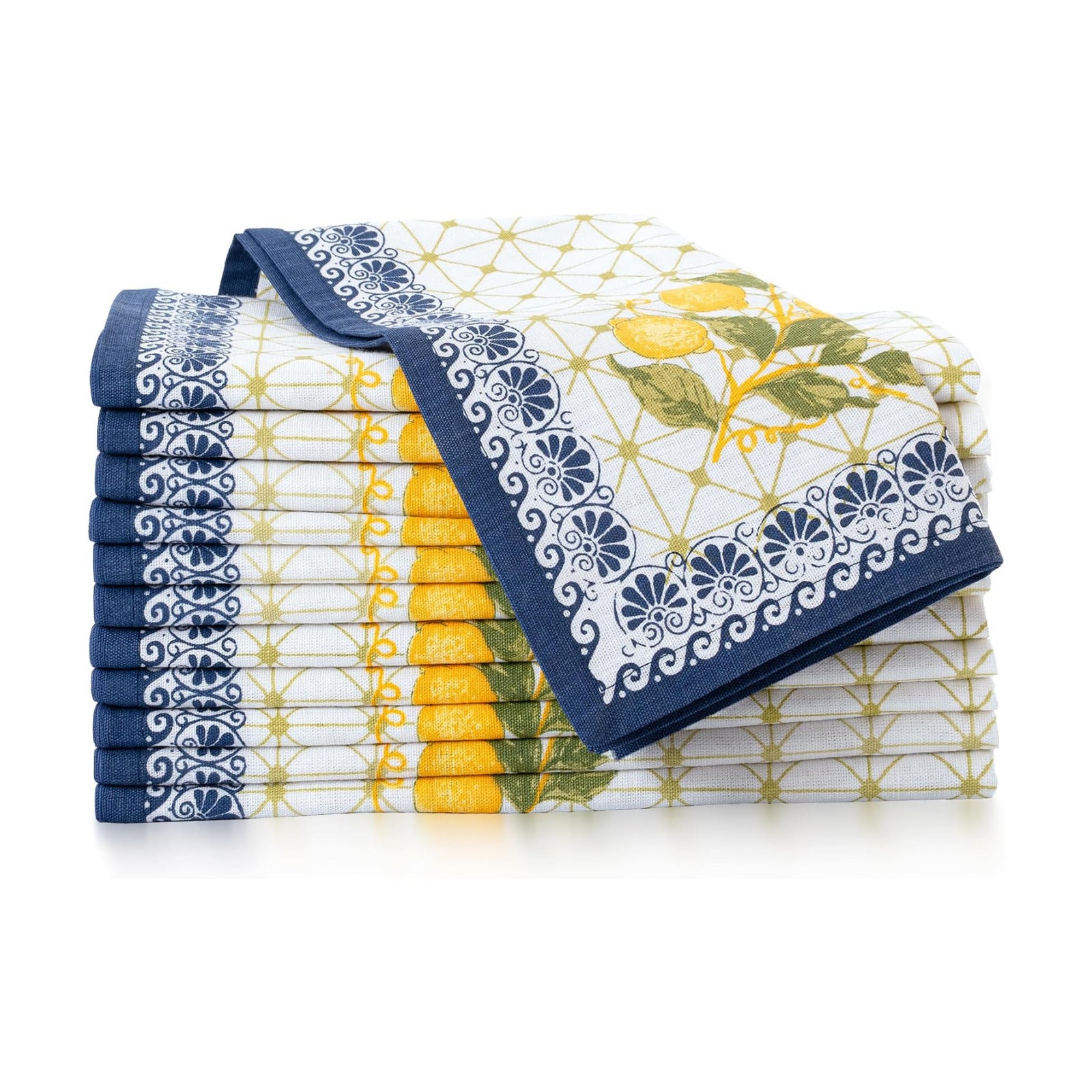 FINGERCRAFT Cloth Napkins Set of 12 Cotton Linen, 20x20 Inch, Lemon Leaf | Mitered corner, washable, soft, absorbent