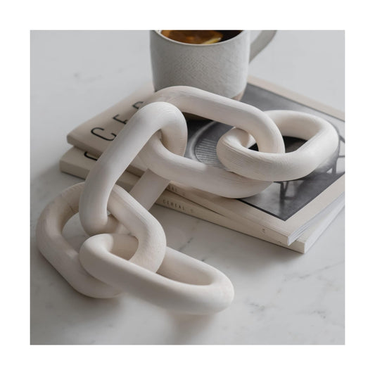 Book Shelf / Wood Chain Link Decor / Whitewashed / 5-link / White