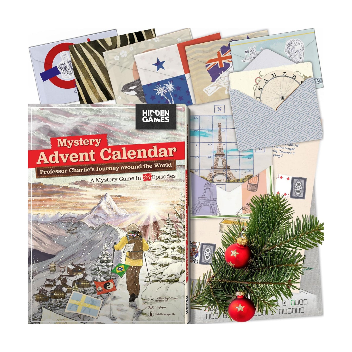 Hidden Games – Professor Charlie's World Tour – Puzzle Advent Calendar | 24 envelopes of puzzles around the world with