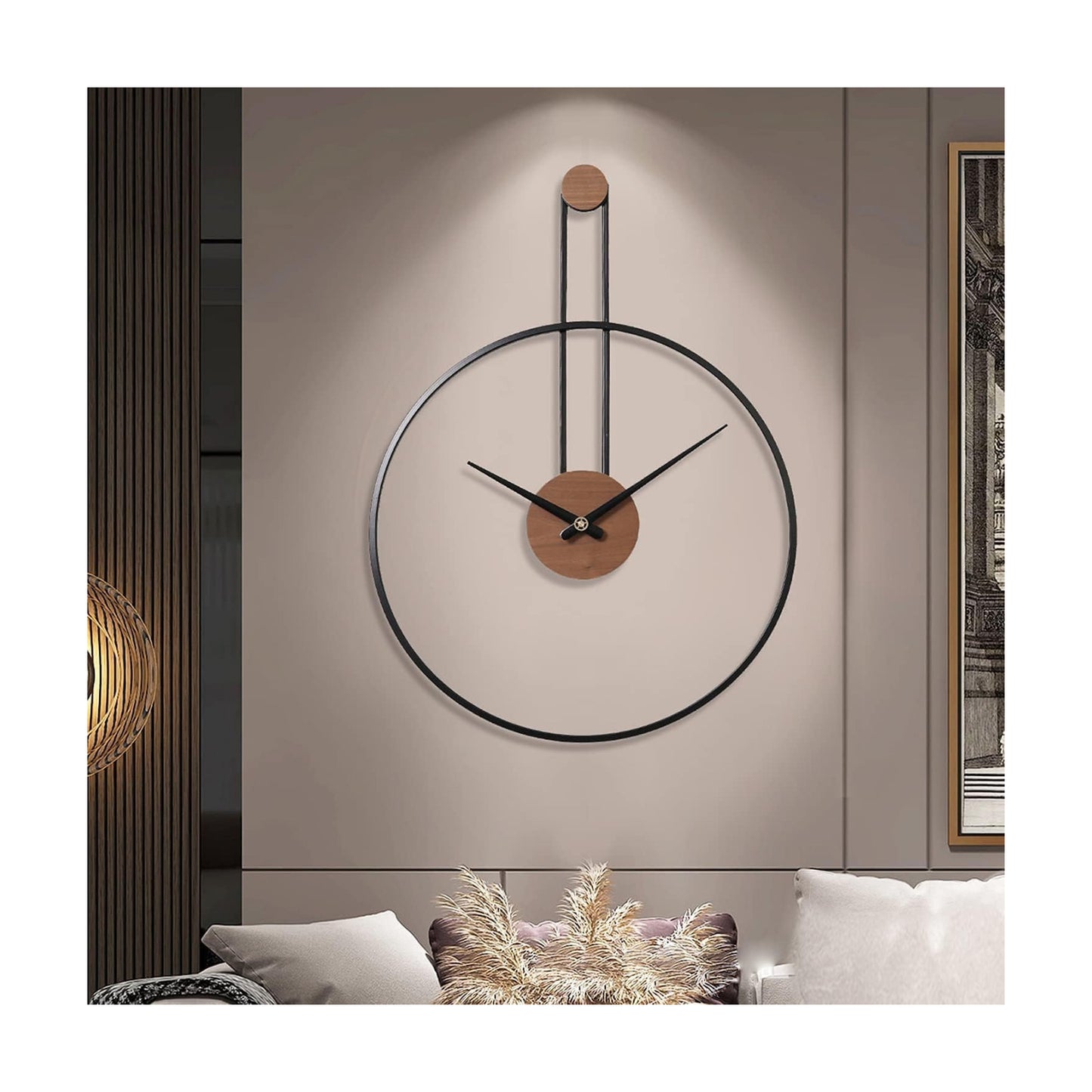YISITEONE Medium Decorative Wall Clock for Living Room,Metal & Walnut Dial Home Decor Silent Non Ticking Lightweight