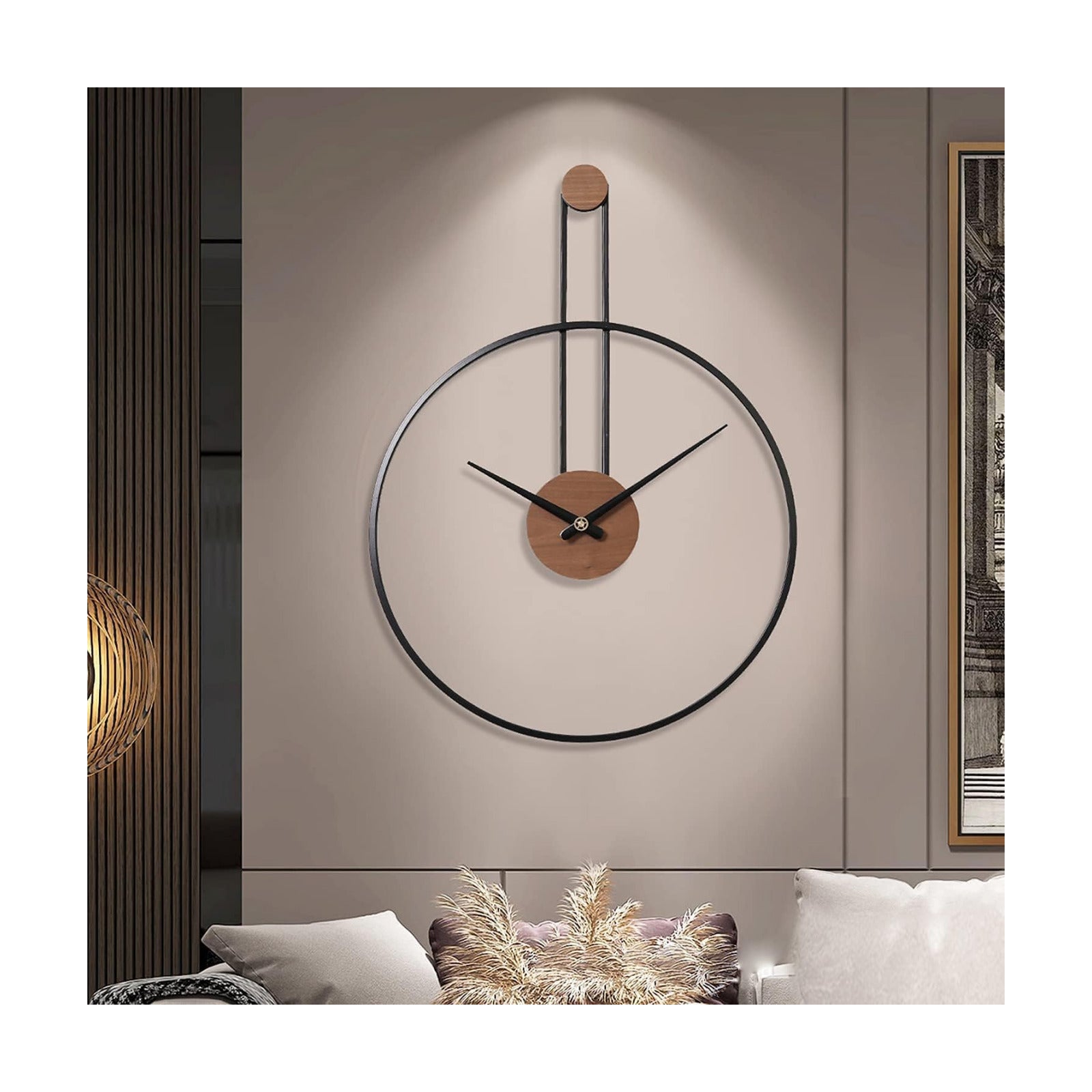 YISITEONE Medium Decorative Wall Clock for Living Room,Metal & Walnut Dial Home Decor Silent Non Ticking Lightweight