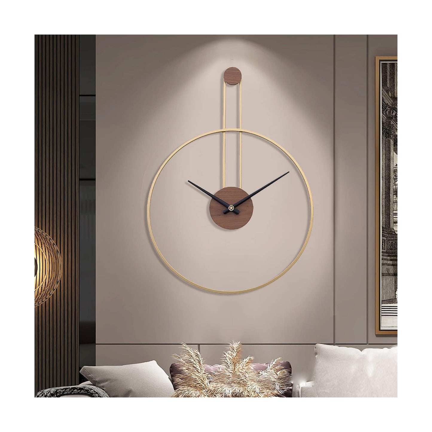 YISITEONE Large Decorative Wall Clock for Living Room,Metal & Walnut Dial Home Decor Silent Non Ticking Lightweight