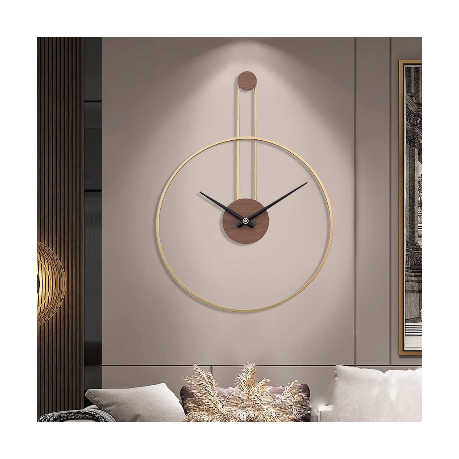 YISITEONE Large Decorative Wall Clock for Living Room,Metal & Walnut Dial Home Decor Silent Non Ticking Lightweight