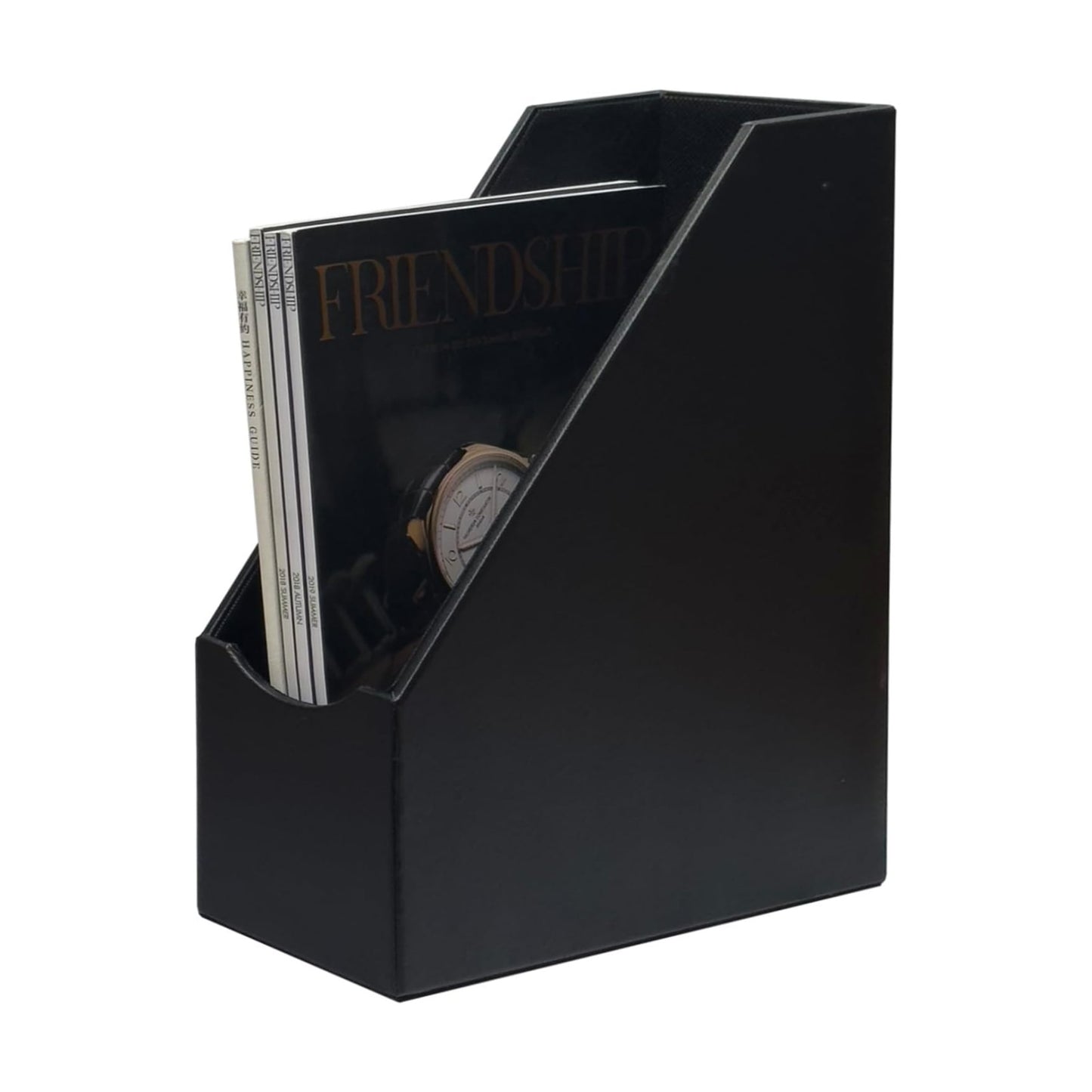 UnionBasic Magazine File Holder, Leatherette Desktop Document Organizer, Home Office Paper Holder File Storage
