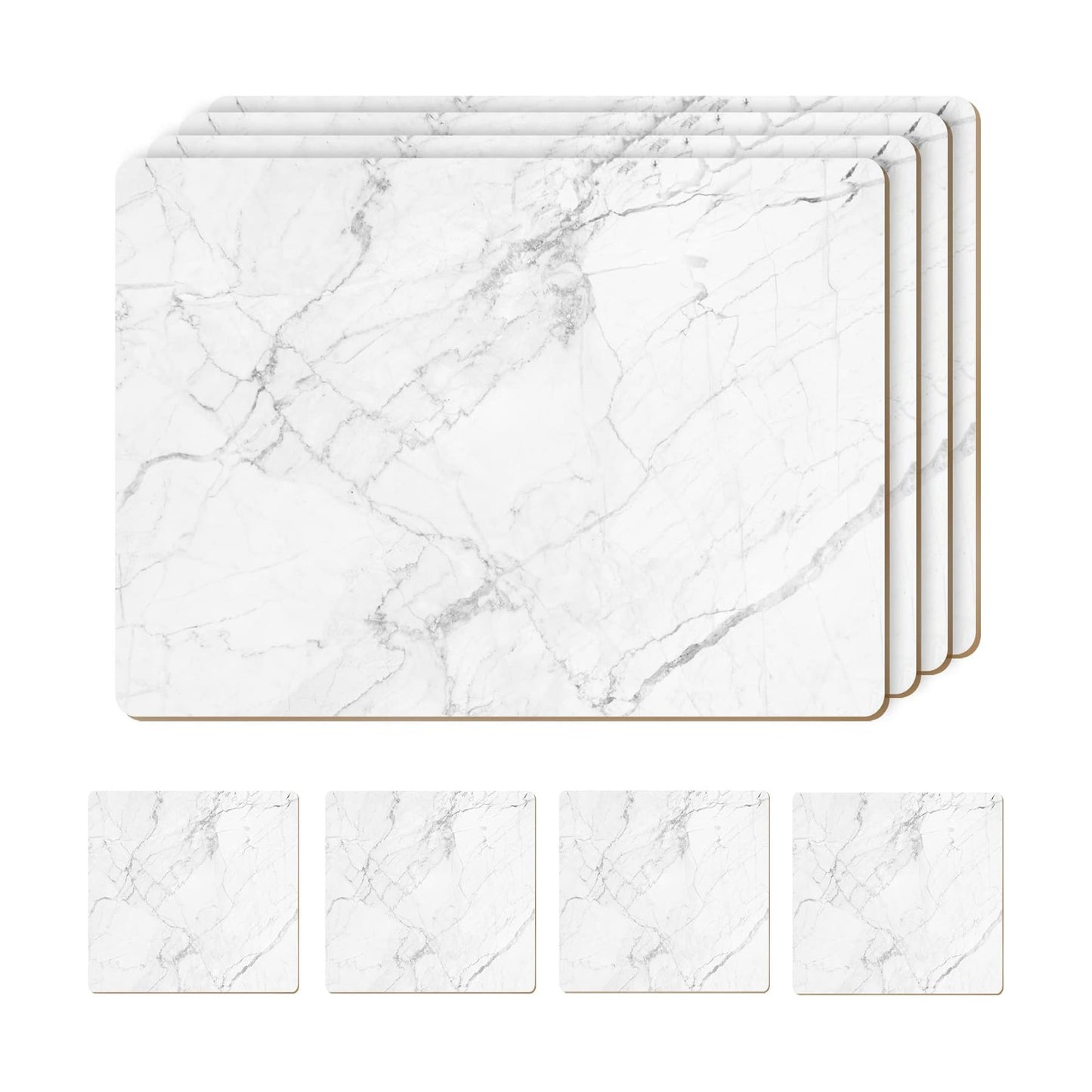 Heat Resistant Cork Placemats for Dining Table / White Marble / Set of 4