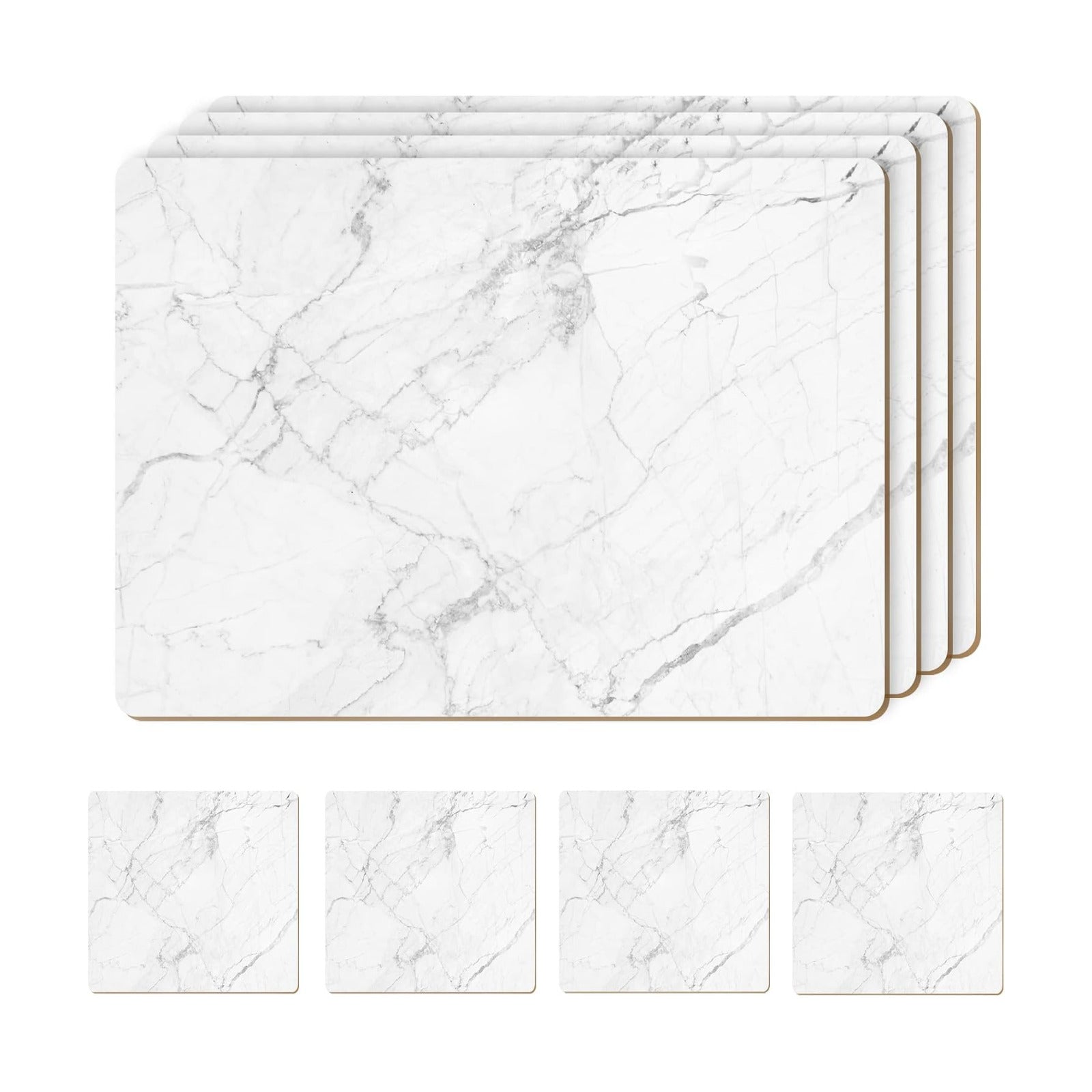 Heat Resistant Cork Placemats for Dining Table / White Marble / Set of 4