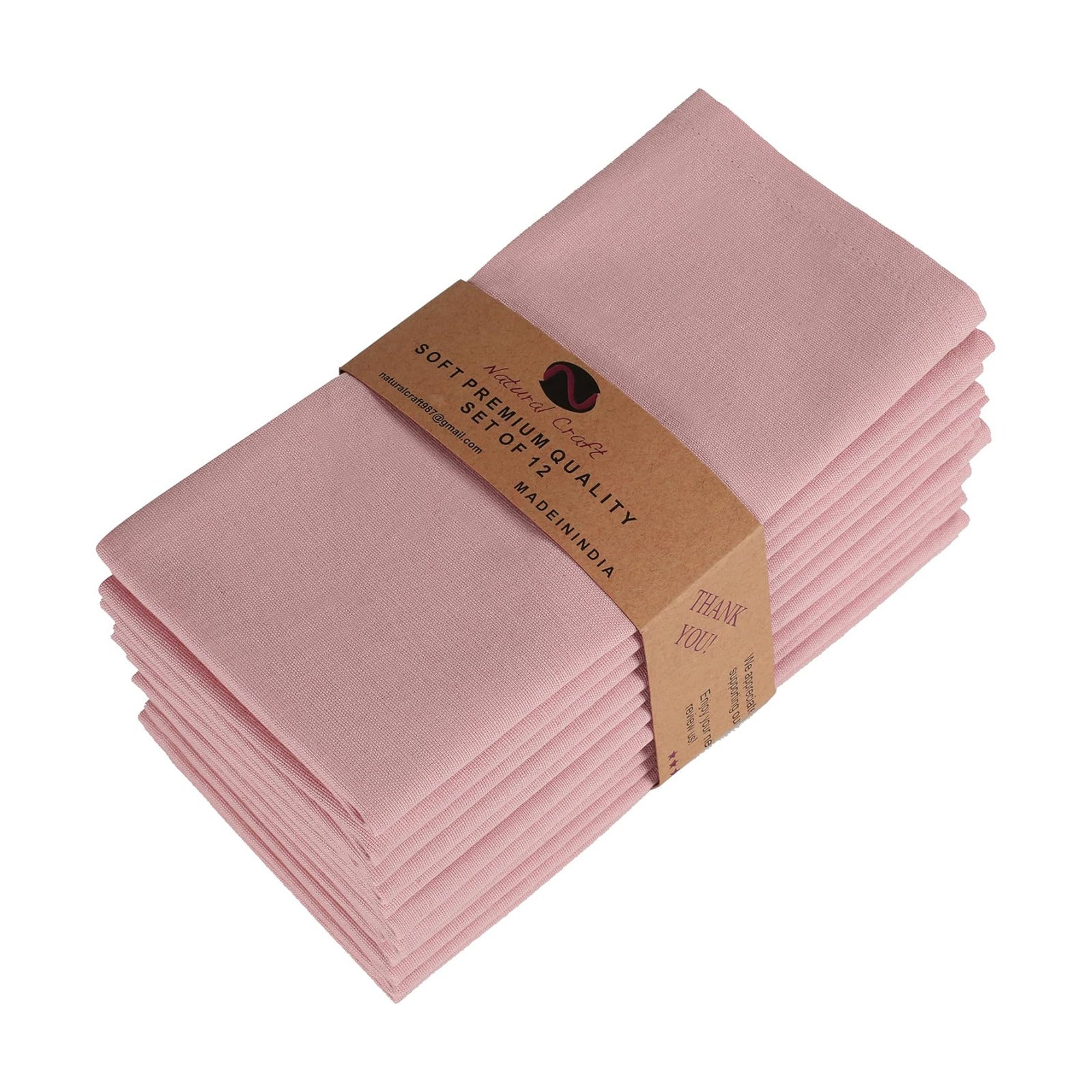 NATURALCRAFT Cloth Napkins Set of 12 Cotton Linen18x18 inch Blush Pink | Washable Reusable Fabric Soft Durable Quality
