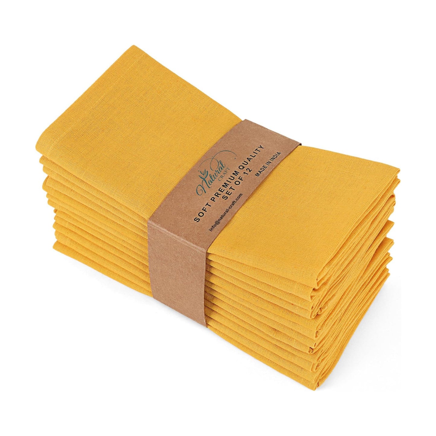 NATURALCRAFT Cloth Napkins Set of 12 Cotton Linen18x18 inch Gold Yellow | Washable Reusable Fabric Soft Durable Quality