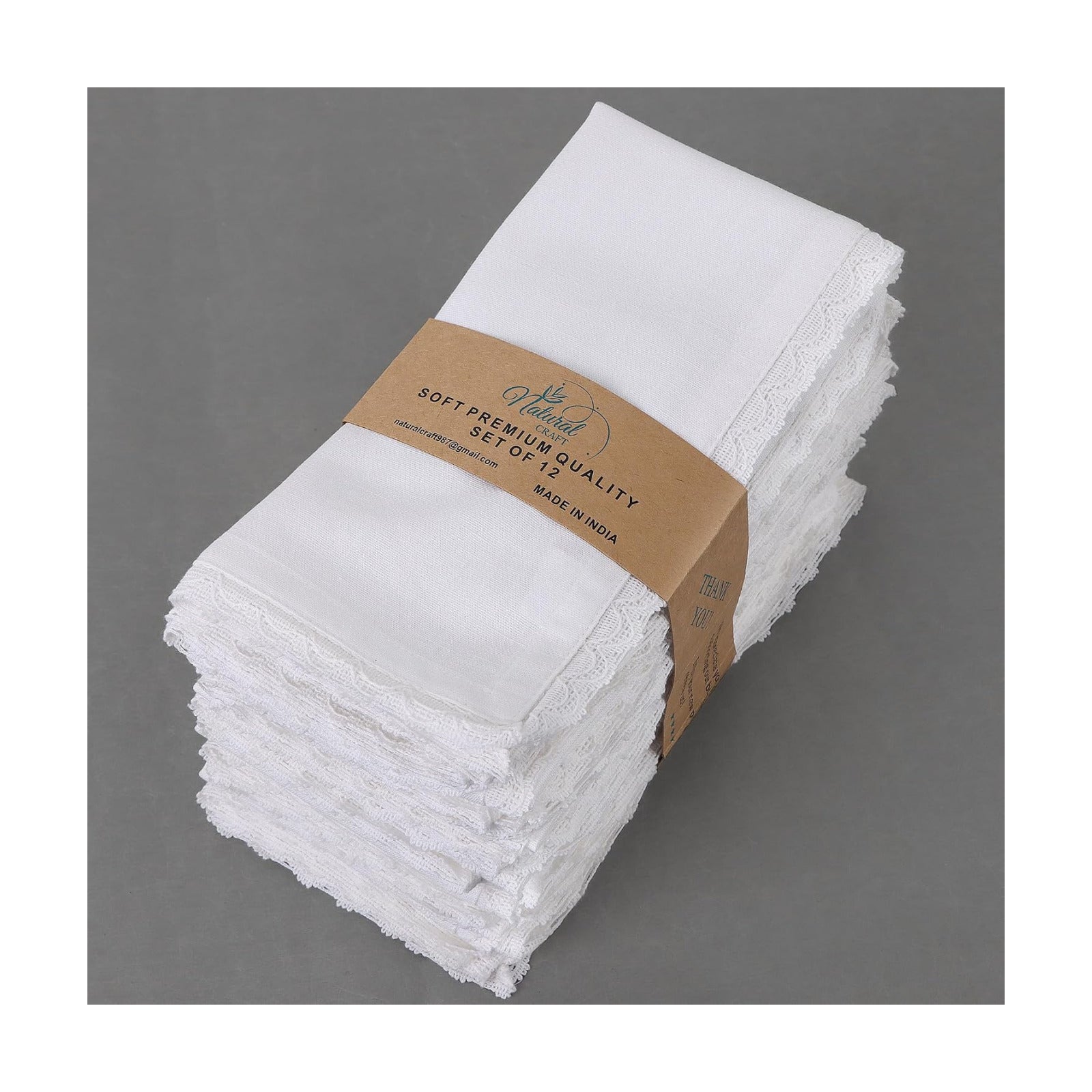 NATURALCRAFT Cloth Napkins Set of 12 Cotton Linen 18x18 inch White Lace | Washable Fabric Soft Durable Breathable for
