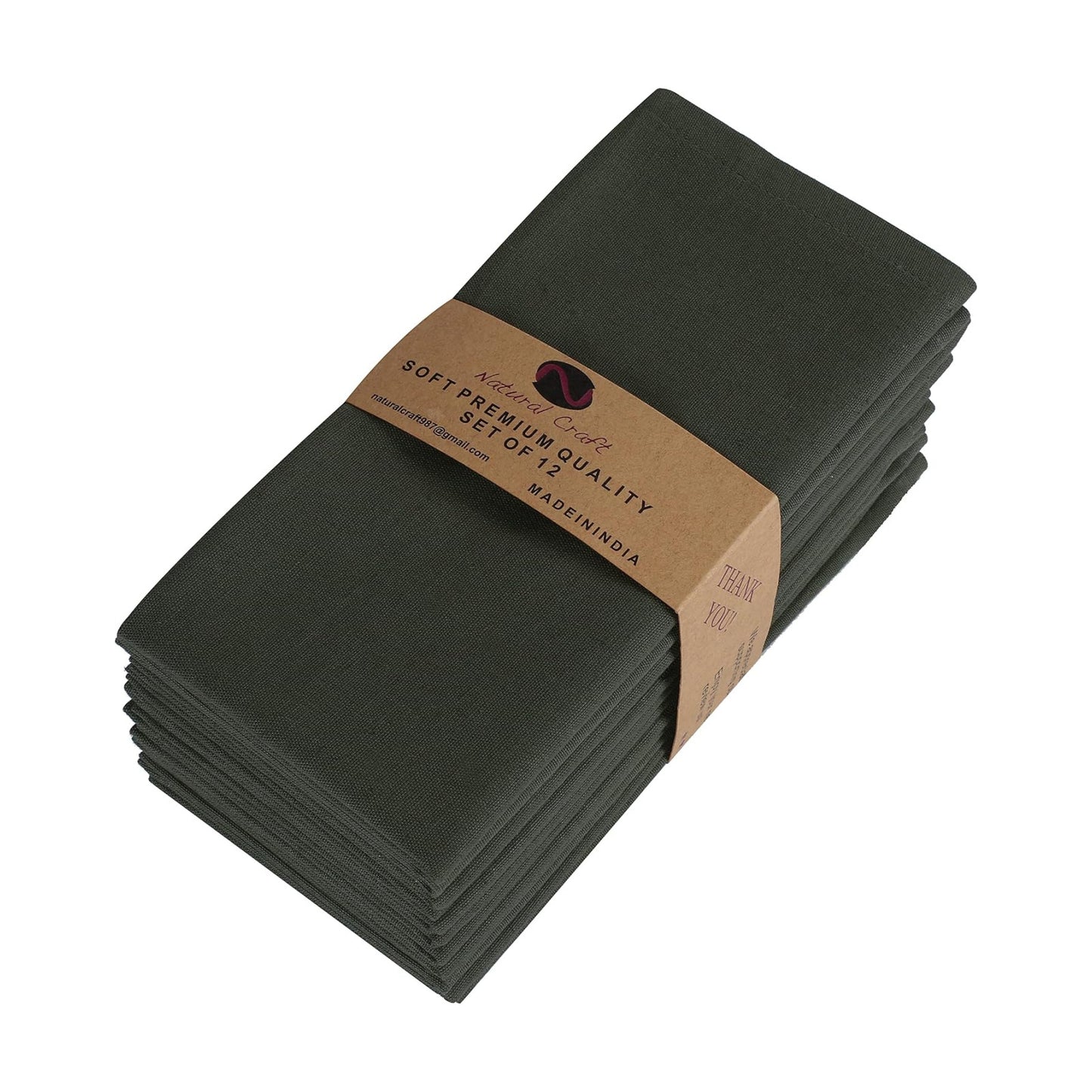 NATURALCRAFT Cloth Napkins Set of 12 Cotton Linen18x18 inch (Olive Green) | Washable Reusable Fabric Soft Durable