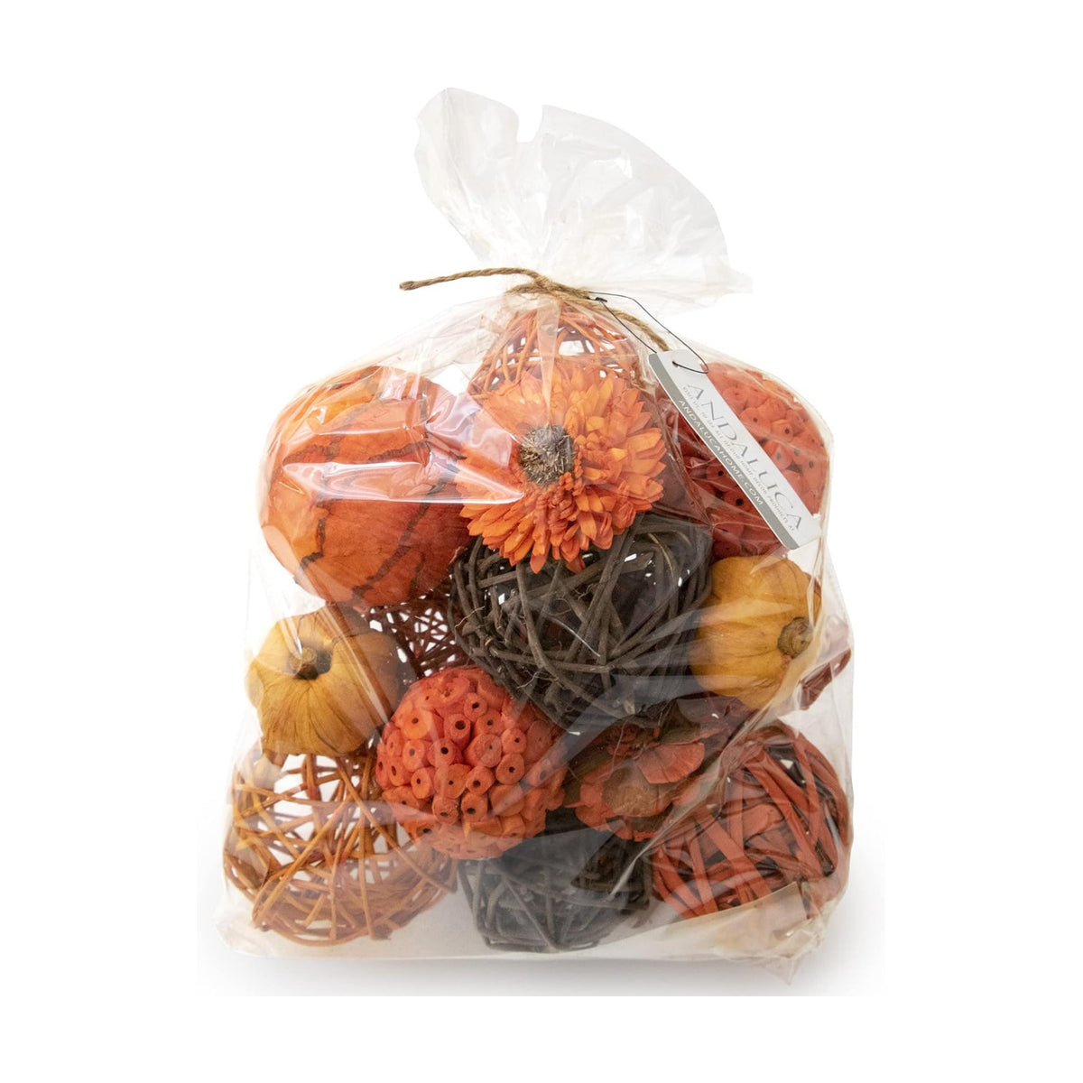 ANDALUCA Orange Decorative Vase Filler Bag with Mini Pumpkins, Orbs, Balls & Flowers Bowl Filler Decor (Pumpkin Orange)