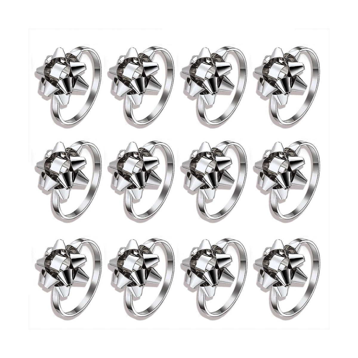 12PCS Christmas Napkin Rings Set for Table Settings, Festive Gift Bow Napkin Holder Rings for Christmas Thanksgiving New Year Party Dinner Table Decoration (12PCS Silver)