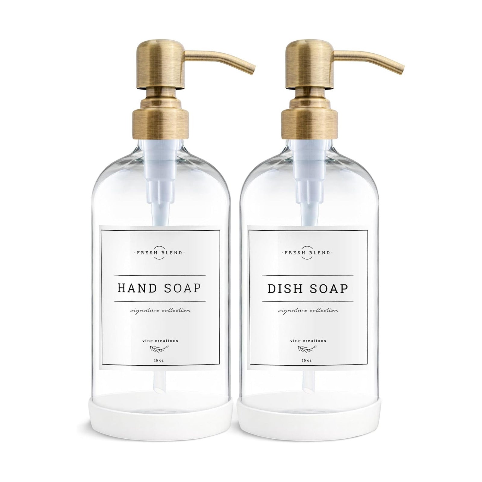 Vine Creations Clear Glass Soap Dispenser, 2 Pack Kitchen Soap Dispenser Set with Stainless Steel Pump, 16 oz Dish Soap