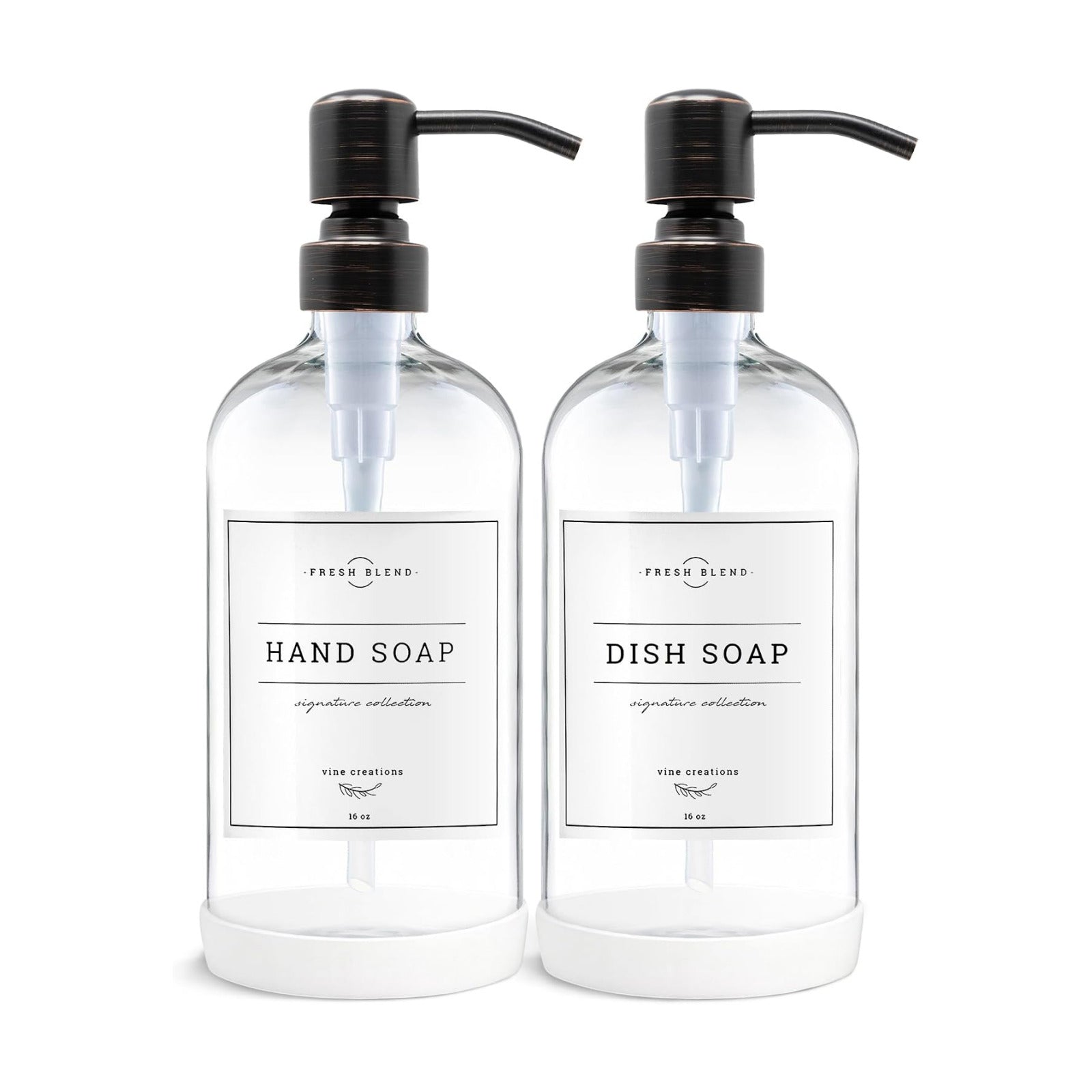 Vine Creations Clear Glass Soap Dispenser, 2 Pack Kitchen Soap Dispenser Set with Stainless Steel Pump, 16 oz Dish Soap