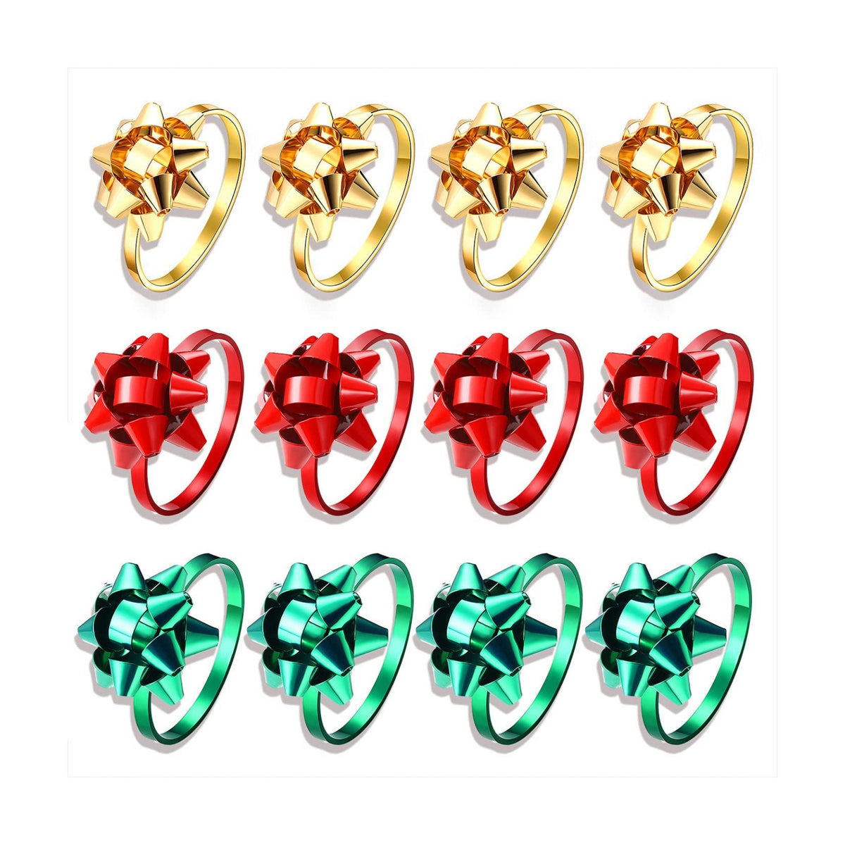 12PCS Christmas Napkin Rings Set for Table Settings, Festive Gift Bow Napkin Holder Rings for Christmas Thanksgiving New Year Party Dinner Table Decoration (12PCS Gold+Red+Green)