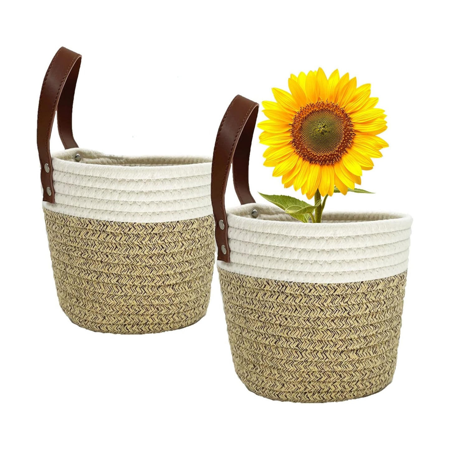 Handles Woven Organizer Storage Basket / Light Brown / Set of 2