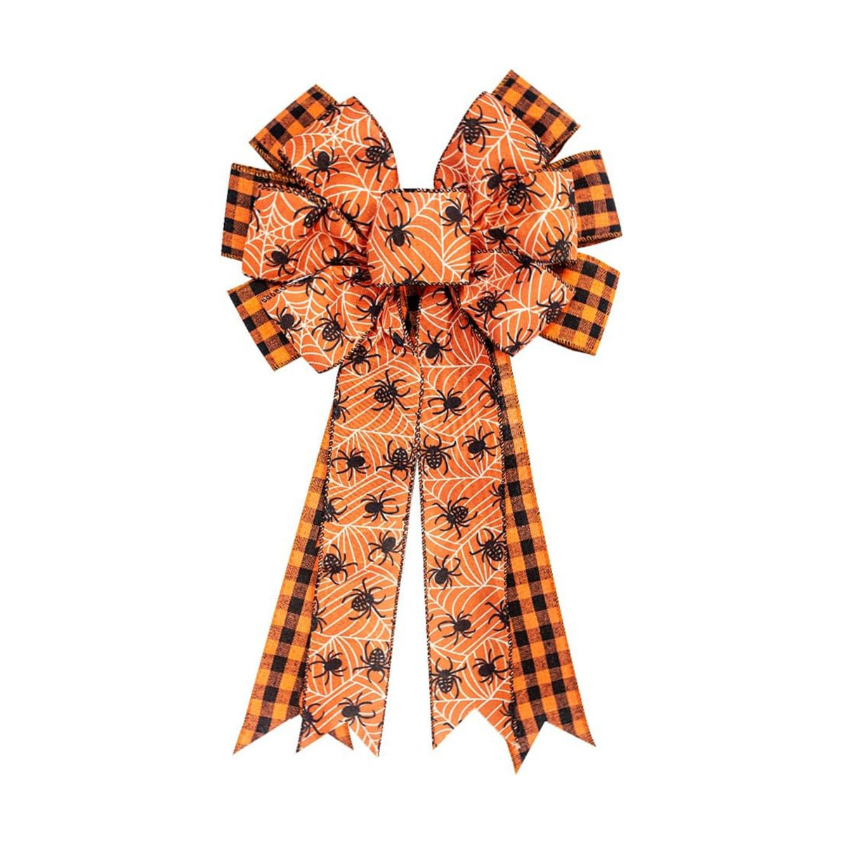 Buffalo Plaid & Burlap Halloween Bows - Spider Wreath Toppers for Indoors & Outdoors