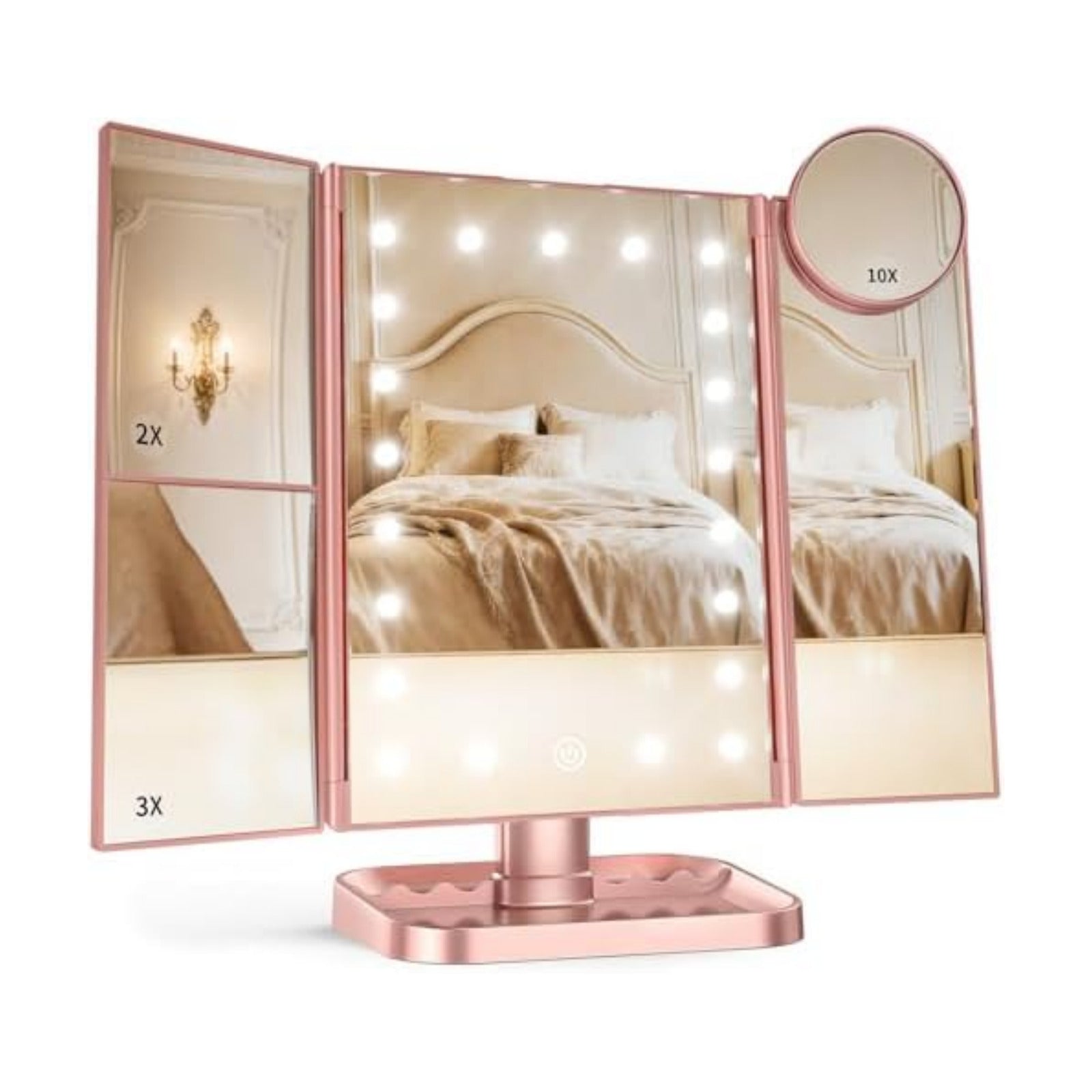 HUONUL 2X/3X/10X Magnifying Vanity Mirror with Light, Trifold Makeup Mirror