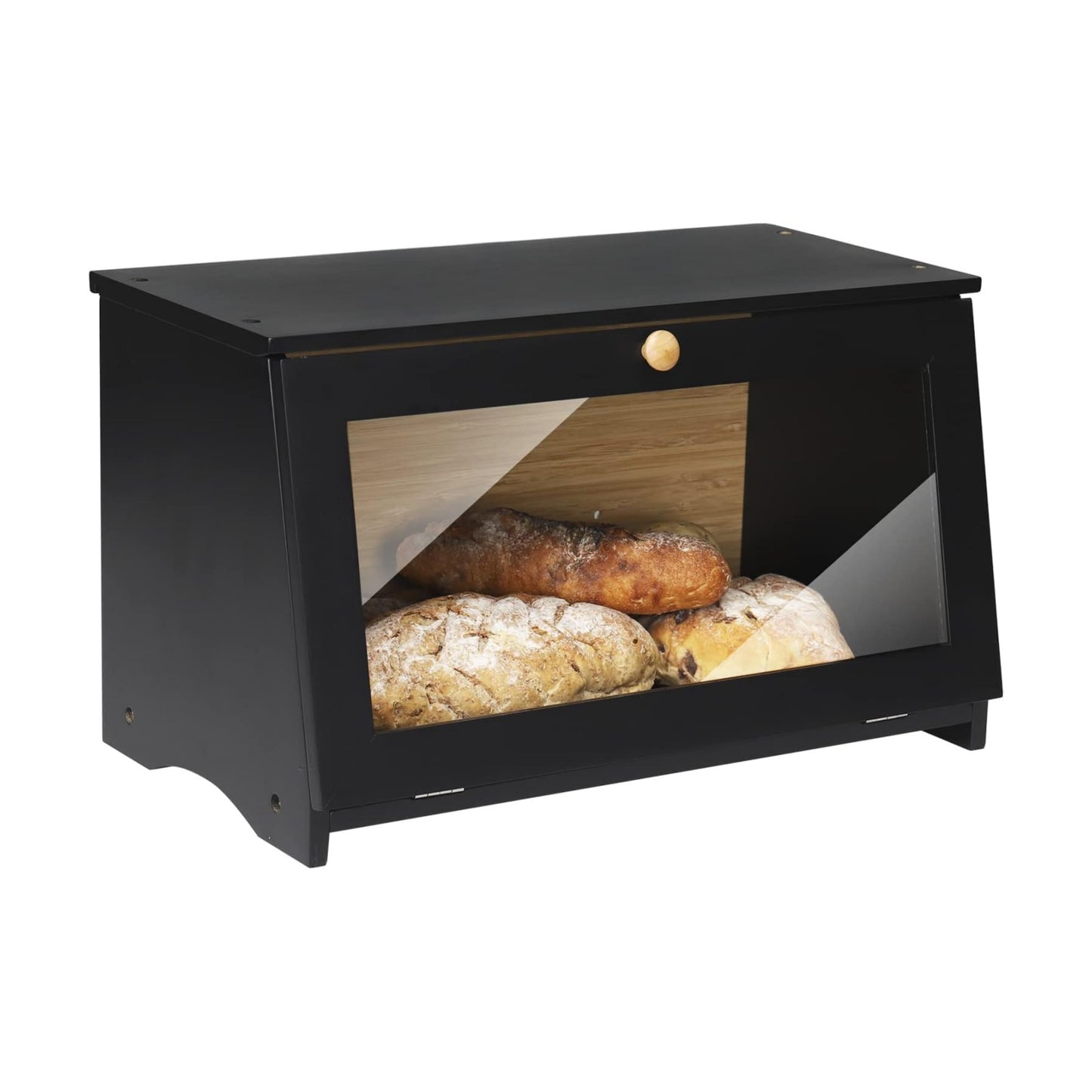 HOMEKOKO Wooden Bread Box for Kitchen Countertop, Single Layer, Black | Bamboo, Large Capacity, Bread Food Storage Bin