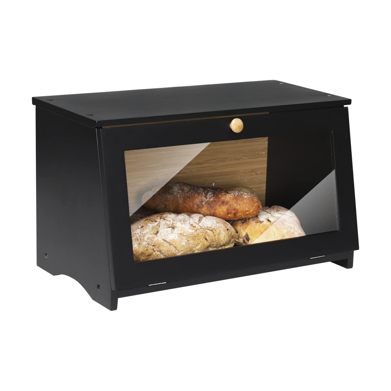 HOMEKOKO Wooden Bread Box for Kitchen Countertop, Single Layer, Black | Bamboo, Large Capacity, Bread Food Storage Bin